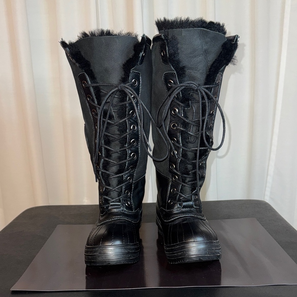 Atelier Noir By Rudsak Tall Black Lace-Up Winter Snow Boot Shearling And Leather - Picture 3 of 14